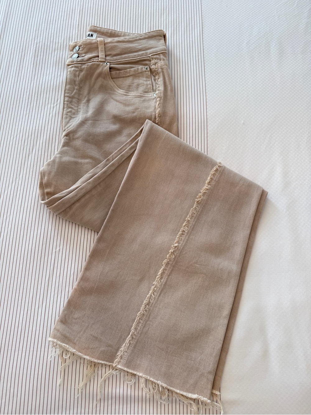 Women’s Beige Fringe Hem Jeans
